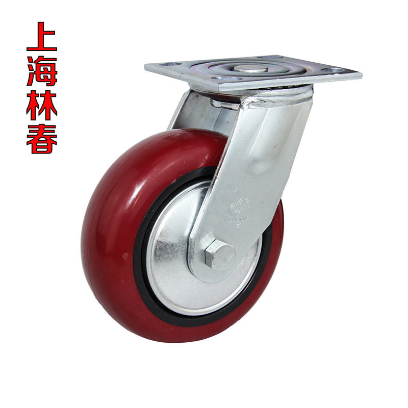 Lin Chun 5-inch heavy-duty arc plastic core PU industrial brake caster 6-inch 8-inch universal wheel mute trolley wheel