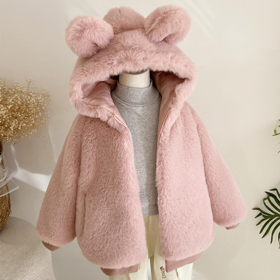 Children's fur coats, girls' imitation rex rabbit fur thickened cotton coats, boys' plush warm cotton coats, children's cotton coats