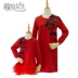 Cô gái nho cha mẹ-con mặc mới lễ hội lớn màu đỏ năm hoàng đạo với áo len váy cỡ lớn là quần áo phụ nữ mỏng - Trang phục dành cho cha mẹ và con