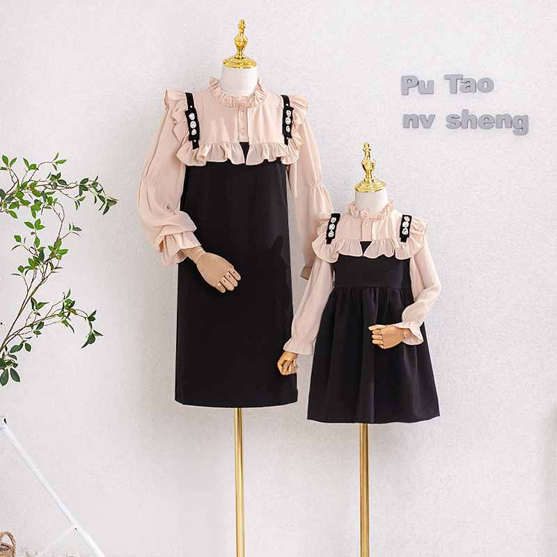 2022 Spring Dress New Style Long Sleeve Ocean Dress Snowspun Ram Color Mother Woman Dress Big Size Slim Pro Girl Dress Girl Dress