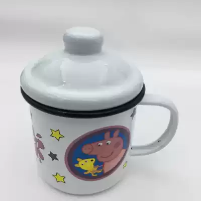 Anti-drop enamel cup children cartoon thickened with handlebar coffee breakfast cup juice cup high temperature resistant baby with lid