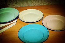  Peacock brand enamel Macaron enamel plate Soup pot salad plate Fruit plate Chinese solid color round old-fashioned porcelain plate