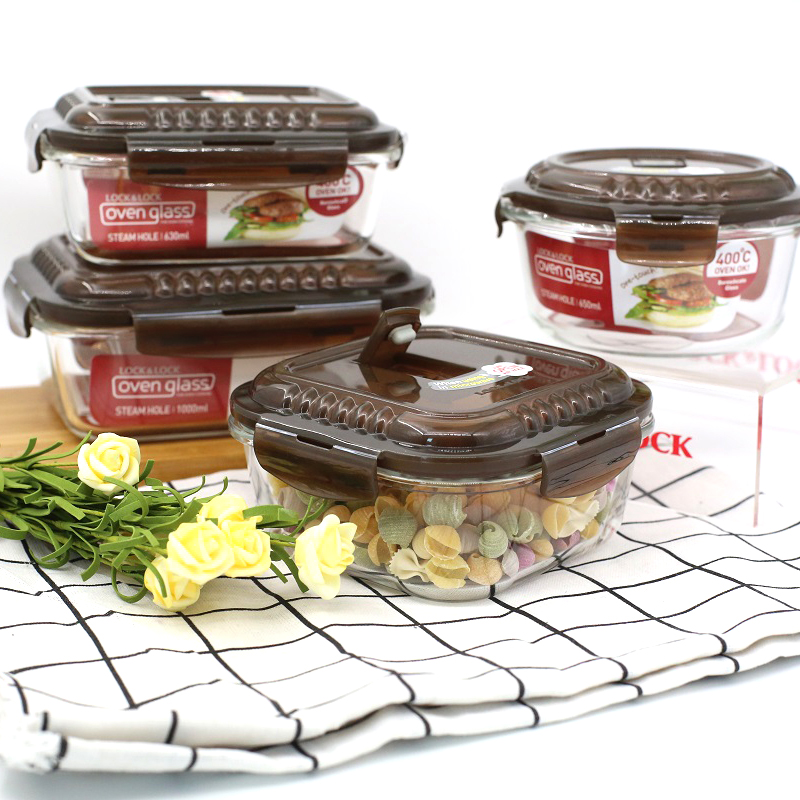 Lock lock heat-resistant glass lunch box Steam hole lunch box Office workers can microwave oven heating refrigerator preservation box