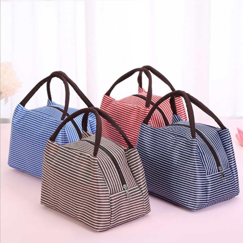 Fashion stripe cold insulation bag thickened aluminum foil bento bag ice bag Student portable waterproof lunch bento belt