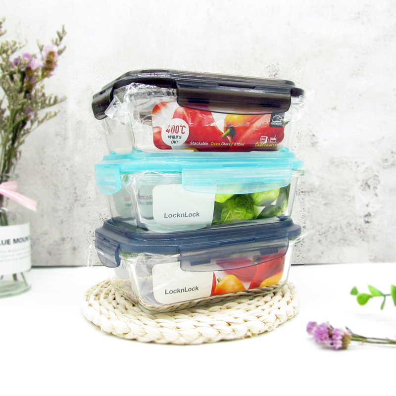 Lock and lock heat-resistant glass lunch box can be microwaved portable office workers lunch box with rice fresh-keeping box bowl
