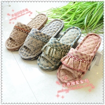  High-end fabric home does not hurt the floor super soft bottom three-layer bottom plaid pure cotton cloth bottom mens and womens couple slippers