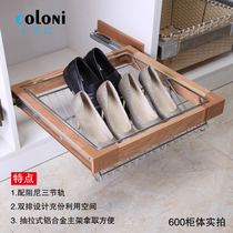 Promotional luxury aluminum alloy wardrobe cushioning damping shoe rack in the cabinet telescopic push-pull double-row shoe rack does not rust