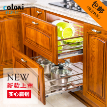 Solid rectangular steel 304 stainless steel seasoning basket kitchen cabinet pull basket bowl plate pull basket double pull basket damping rail