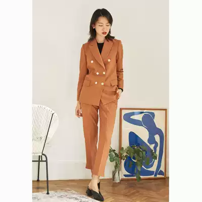 mytopbuyer temperament honey color double-breasted slim suit female spring summer style generous classic good wear