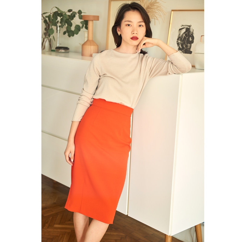 mytopbuyer early spring beautiful orange commuter slim mid-length straight skirt, classic, easy to wear and not easy to wrinkle