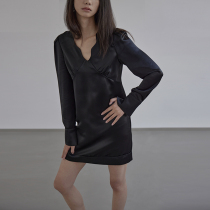 mytopbuyer BNPS black sexy satin acetate dress female 2021 New temperament goddess dress winter