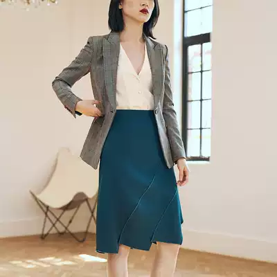 topbuyer peacock blue-green mermaid stitching skirt soft vertical smooth shiny hem irregular design