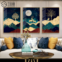 Art House Living Room Decoration Painting Sofa Background Wall Triple Painting Modern Light Lavish Crystal Porcelain Painting Fortune Deer Restaurant Hang Painting