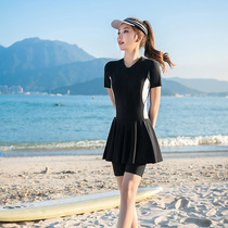 Swimsuit Women Conjoined Flat Corner Conservative Shading With Slim Short Sleeve Sports Students Big Code Casual Brief About 50% Pants