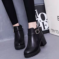 Giày đế xuồng ngắn nữ 2018 mùa đông mới boot đen