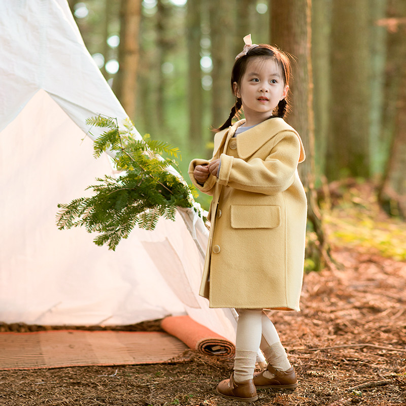 Children's cashmere coat 22 autumn and winter new style little girl foreign style mid-length double-sided woolen girl's woolen coat
