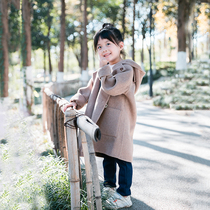 Childrens double-sided woolen coat winter new baby horn button parent-child wool mid-length foreign-style girls cashmere coat
