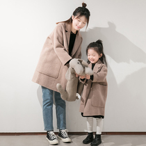 Girls wool coat 2022 new winter clothes mother and daughters foreign style double-sided woolen coat childrens parent-child woolen coat
