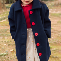 Girls wool coat 2022 new baby woolen coat winter childrens medium and long foreign style woolen coat
