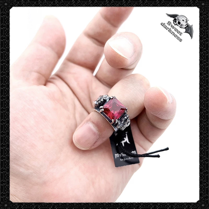 Synthesized ruby heart, ring handmade, 925 sample silver, anatomy