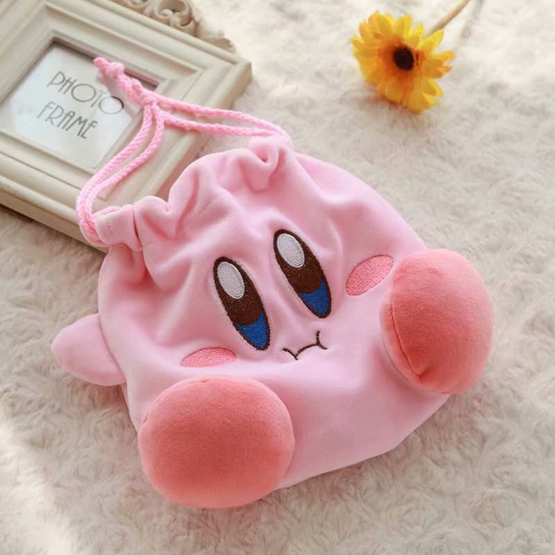 Japanese Kirby Plush Cartoon Drawstring Bag Large Capacity Cute Makeup Bag Fabric Bag Cute Drawstring Storage Bag