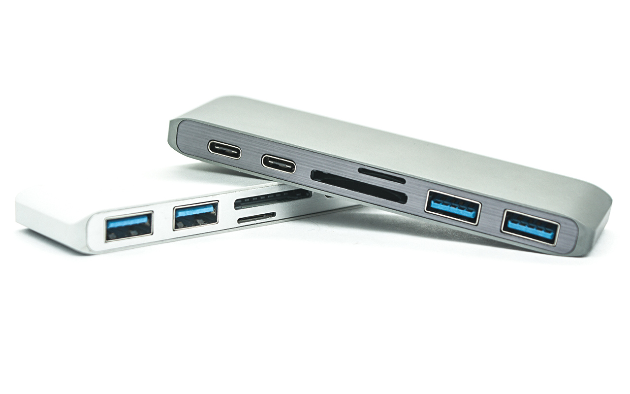 领英Genesys双Type C Hub 集线器扩展器转接器适用于MacBook Pro/Air 2016-2021款40Gbs Thunderbolt 3直通充电/ 带2个USB 3.0 / TF和SD 读卡器