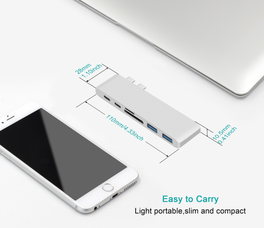 领英Macbook 6合一转换器 Type C 拓展坞 100瓦5安PD快充集线器5K高清视频扩展器反向充电Thunderbolt 3 雷电三USB3.1 Gen1 Docking Station