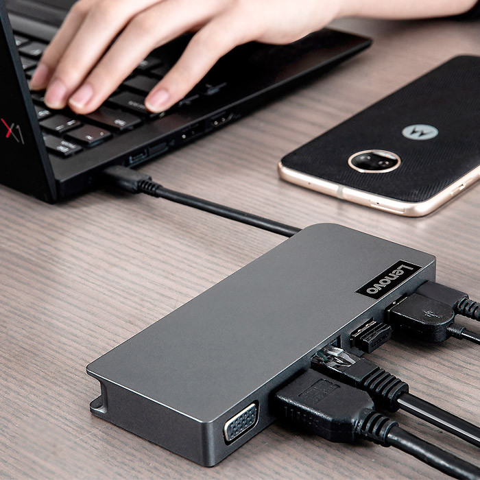 联想typec便携多功能拓展坞器typec转hdmi 4K usb转换头 外置网卡 Lenovo power USB-C Travel Hub 4X90S92381