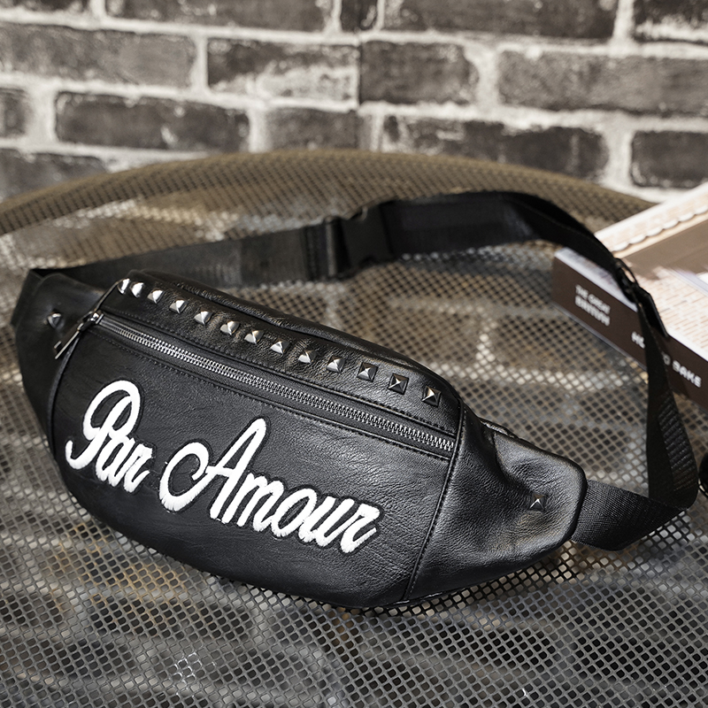 Personality Letters New Chest Front Pack Trendy Rivets Cortical Single Shoulder Bag Inclined Cross Pack Trendy Streets Sloping Cross-Pack Tide