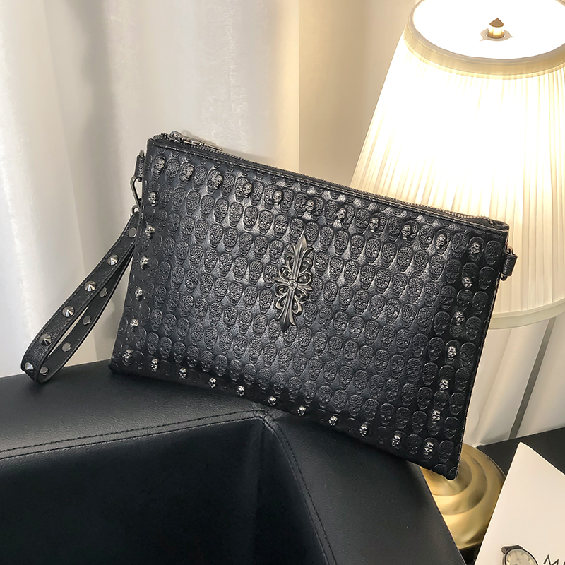 Trendy leather men's bag personality rivet clutch bag street youth wrist bag personality couple ipad bag 2022 tide