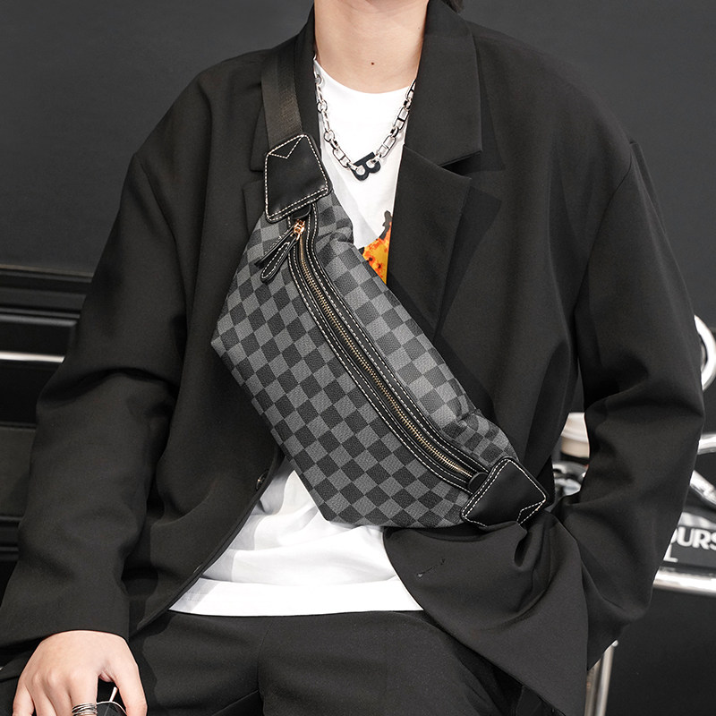 The new Korean version of the plaid chest bag belt bag fashion men's bag bag versatile cross-body chest bag tide men's and women's bag street shoulder bag