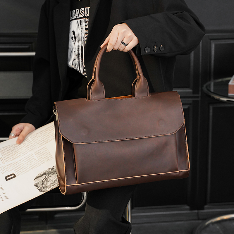 Trendy Men's Bag New Tide Pack Bag Business Handbag Slanted Satchel Casual Retro Single Shoulder Bag Briefcase 2022