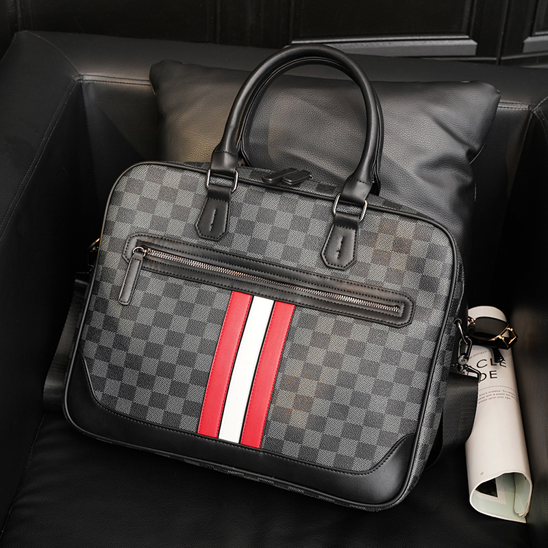 Fashion new style bag tide brand leather horizontal plaid tote bag light business men's document bag briefcase shoulder bag