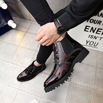 Winter Inn fashion high help bright face leather shoes mens Korean version heightening 10cm hairstylists to help Martin short boots