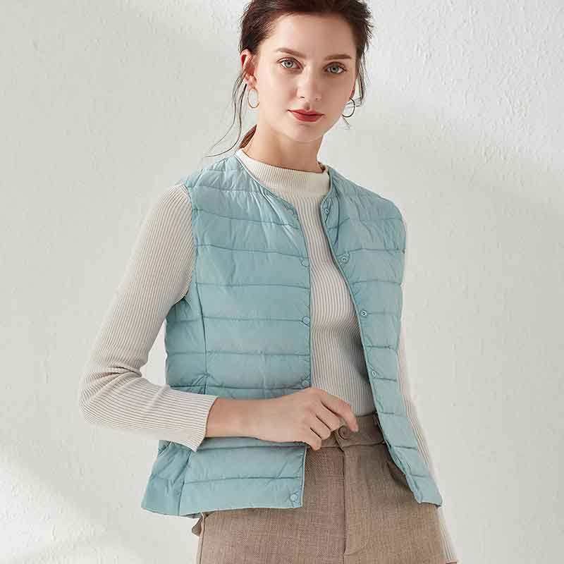 Submachine clothes down jacket with female liner Machia light and thin autumn and winter kan shoulder Korean version without collar and down jacket short external wear