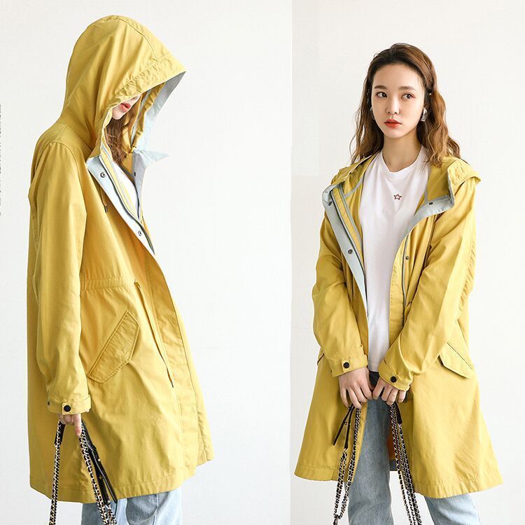 Spring and autumn thin section Lianhood Outdoor sub-machine clothing Female Tide Card single layer medium long version Large size Size Climbing Suit Windproof waterproof jacket