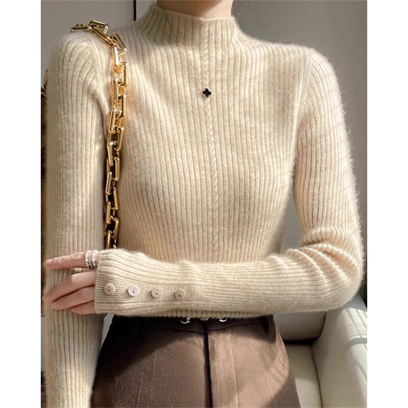 Half-Turtleneck Base Layer Sweater for Women, Stylish Autumn and Winter Knitwear, 2025 New White Inner Knit Top Half-Turtleneck Base Layer Sweater for Women, Stylish Autumn and Winter Knitwear, 2025 New White Inner Knit Top