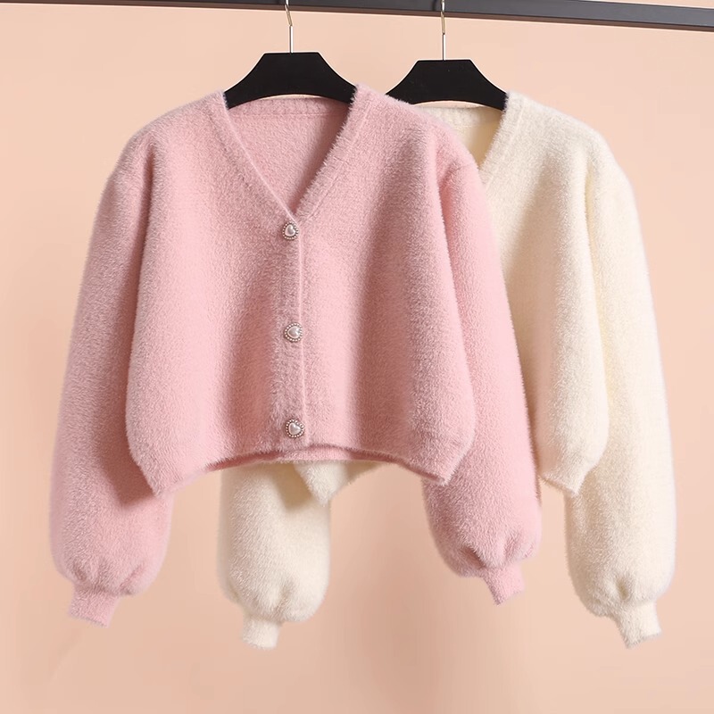 Imitation Mink Fur Coat for Women, Short Style for Petite Figures, New Spring and Autumn Thickened Lazy Style V-Neck Very Elegant Sweater Cardigan Imitation Mink Fur Coat for Women, Short Style for Petite Figures, New Spring and Autumn Thickened Lazy Style V-Neck Very Elegant Sweater Cardigan