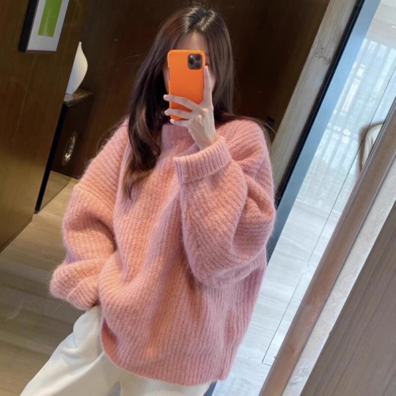 Lazy Style Pink Sweater for Women, Loose Fit, Outerwear, 2025 New Spring and Autumn, Gentle and Soft Pullover Knit Top, Thick Lazy Style Pink Sweater for Women, Loose Fit, Outerwear, 2025 New Spring and Autumn, Gentle and Soft Pullover Knit Top, Thick