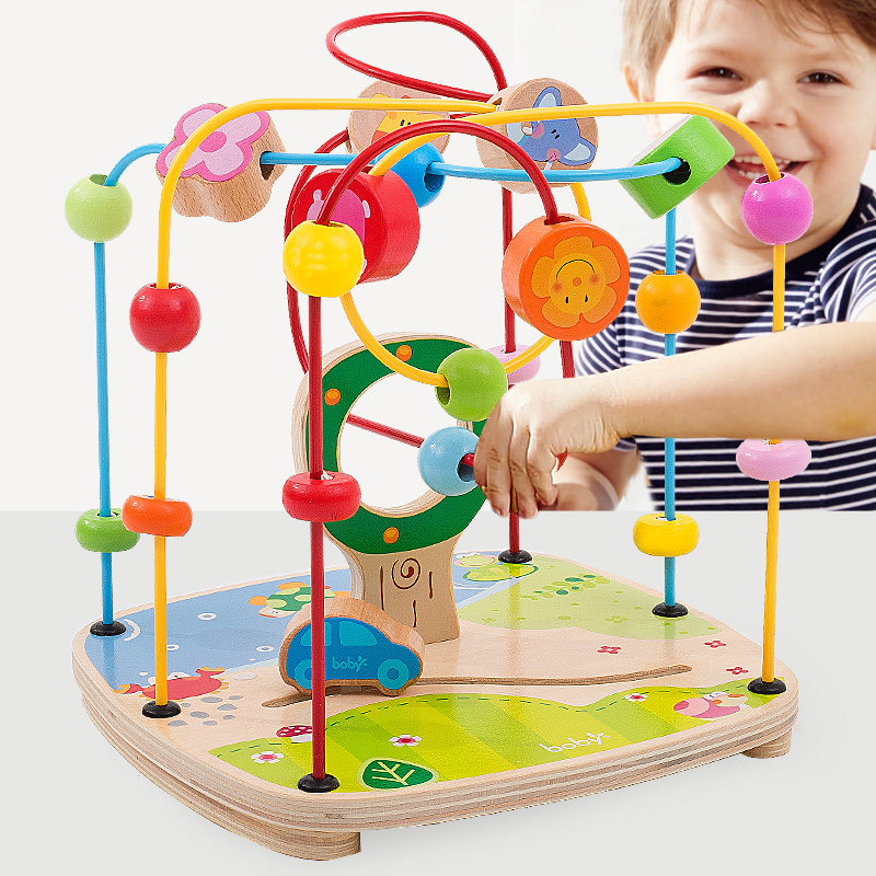 Boby baby children's beaded toy fruit wooden beaded puzzle early education multi-functional treasure box large busy