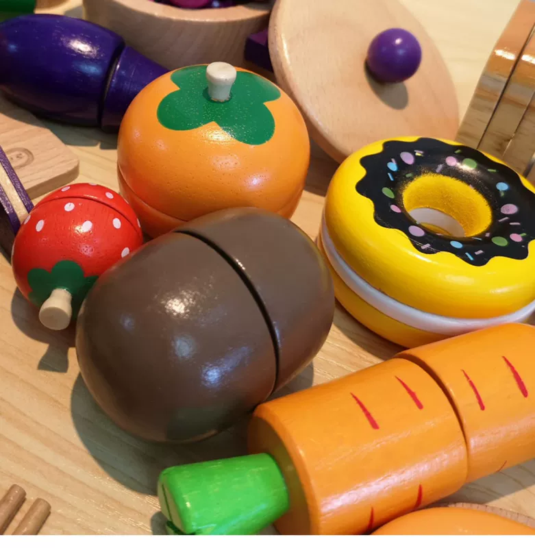 Xuất khẩu trẻ em Hàn Quốc cắt đồ chơi trái cây cho bé chơi nhà bếp đồ dùng nhà bếp bé trai và bé gái bằng gỗ dao kéo - Đồ chơi gia đình
