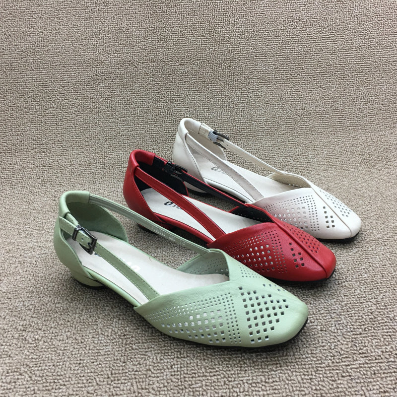 Летние универсальные босоножки с низким вырезом, 2023, из натуральной кожи, в корейском стиле, яркий броский стиль                   