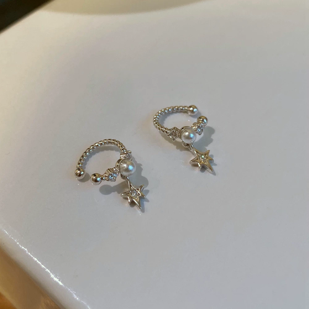 Серьезные небольшие клипсы на уши сzircon жемчужиной, серёжки, образец серебро 925, без прокола ушей