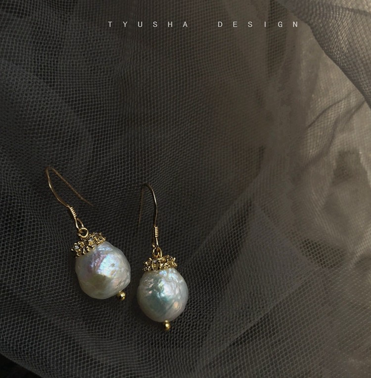 TYUSHA Unique Retro * Natural Edison Baroque Shaped Pearl American 14K Bag Gold Earrings Earrings Earrings Woman