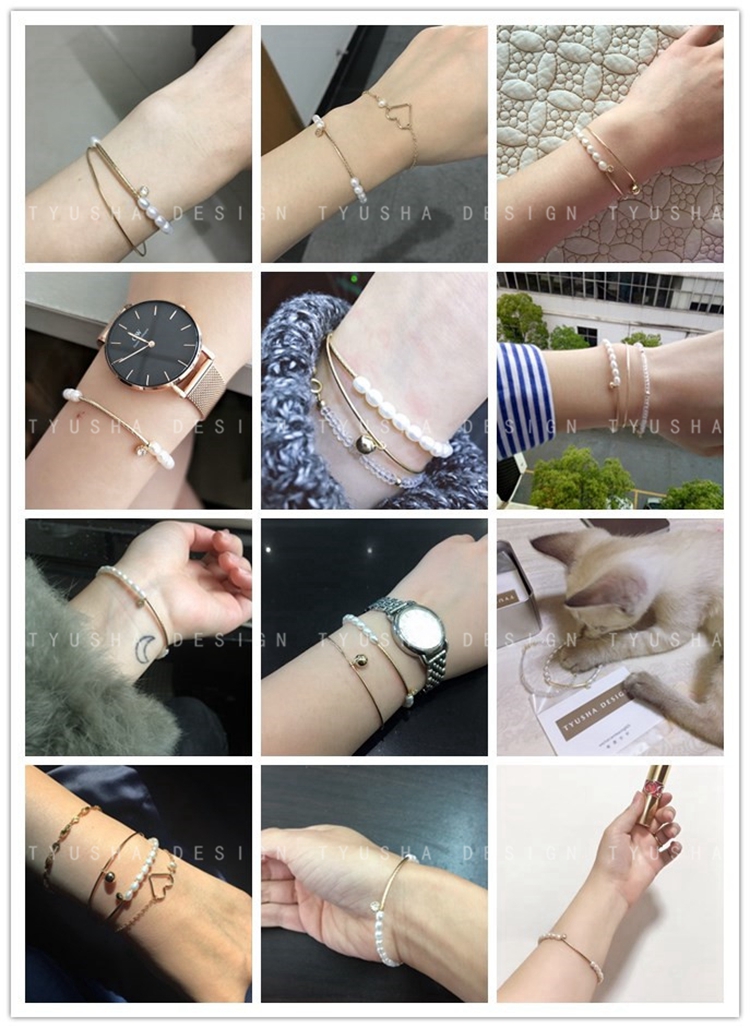 Thiết kế TYUSHA Natural Millet Ngọc trai nước ngọt Bracelet 14K vàng kim cương ngọc trai ngọt Bracelet