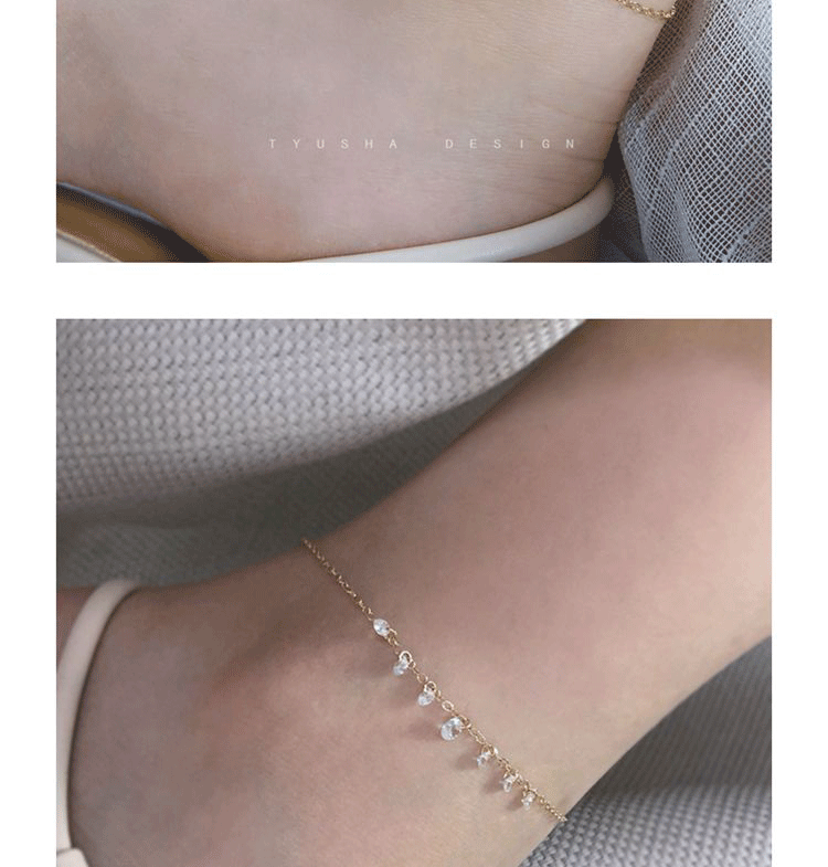 TYUSHA thiết kế Mỹ 14K vàng in gió đơn giản siêu flash zircon khoan vòng chân khí chất bạn gái tặng quà - Vòng chân lắc chân nữ