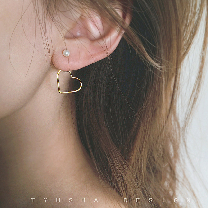 TYUSHA Senior sweet and beautiful three types of wear 14K bag gold natural fresh water pearl loving peach heart ear needle earrings