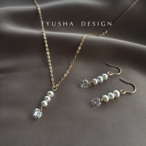 TYUSHA design natural freshwater pearl imported 14K gold gold diamond choker necklace earrings ear hanging
