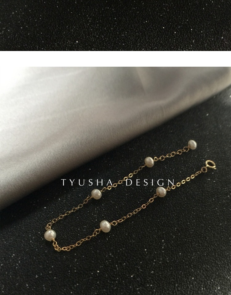 TYUSHA Ngọc trai nước ngọt tự nhiên cổ điển Nhập khẩu Vòng cổ vàng 14k Chuỗi xương đòn Vòng cổ Vòng chân - Vòng chân lắc chân nữ bạch kim