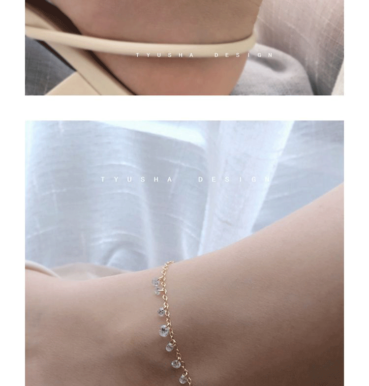 TYUSHA thiết kế Mỹ 14K vàng in gió đơn giản siêu flash zircon khoan vòng chân khí chất bạn gái tặng quà - Vòng chân lắc chân nữ